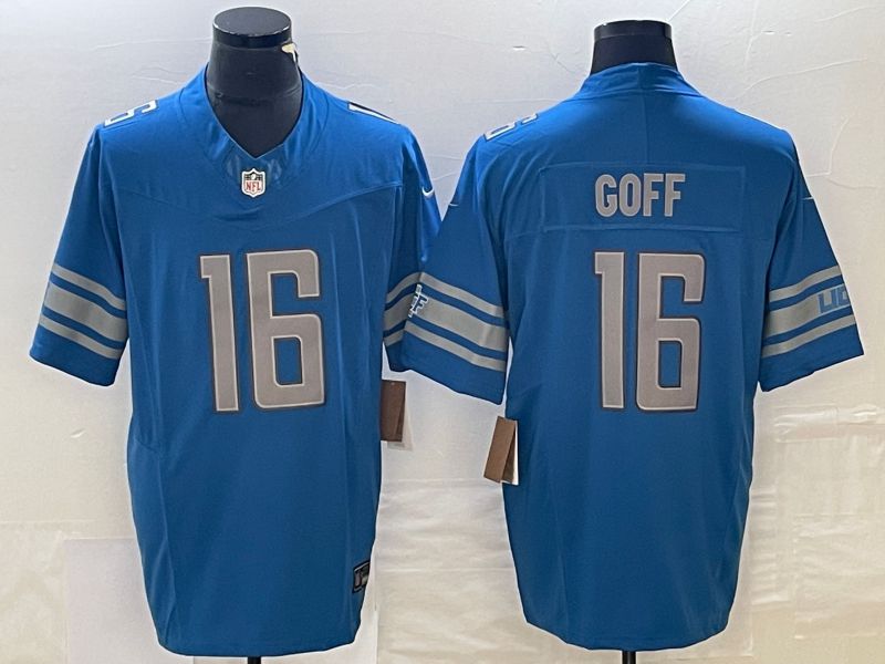 Men Detroit Lions #16 Goff Blue 2023 Nike Vapor Limited NFL Jersey style 1